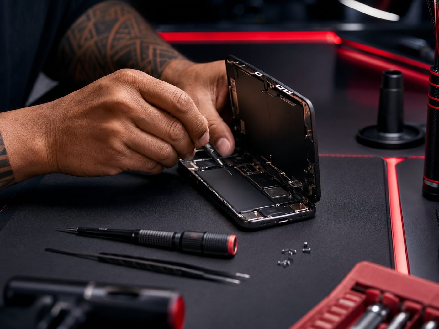 Smartphone repair close-up